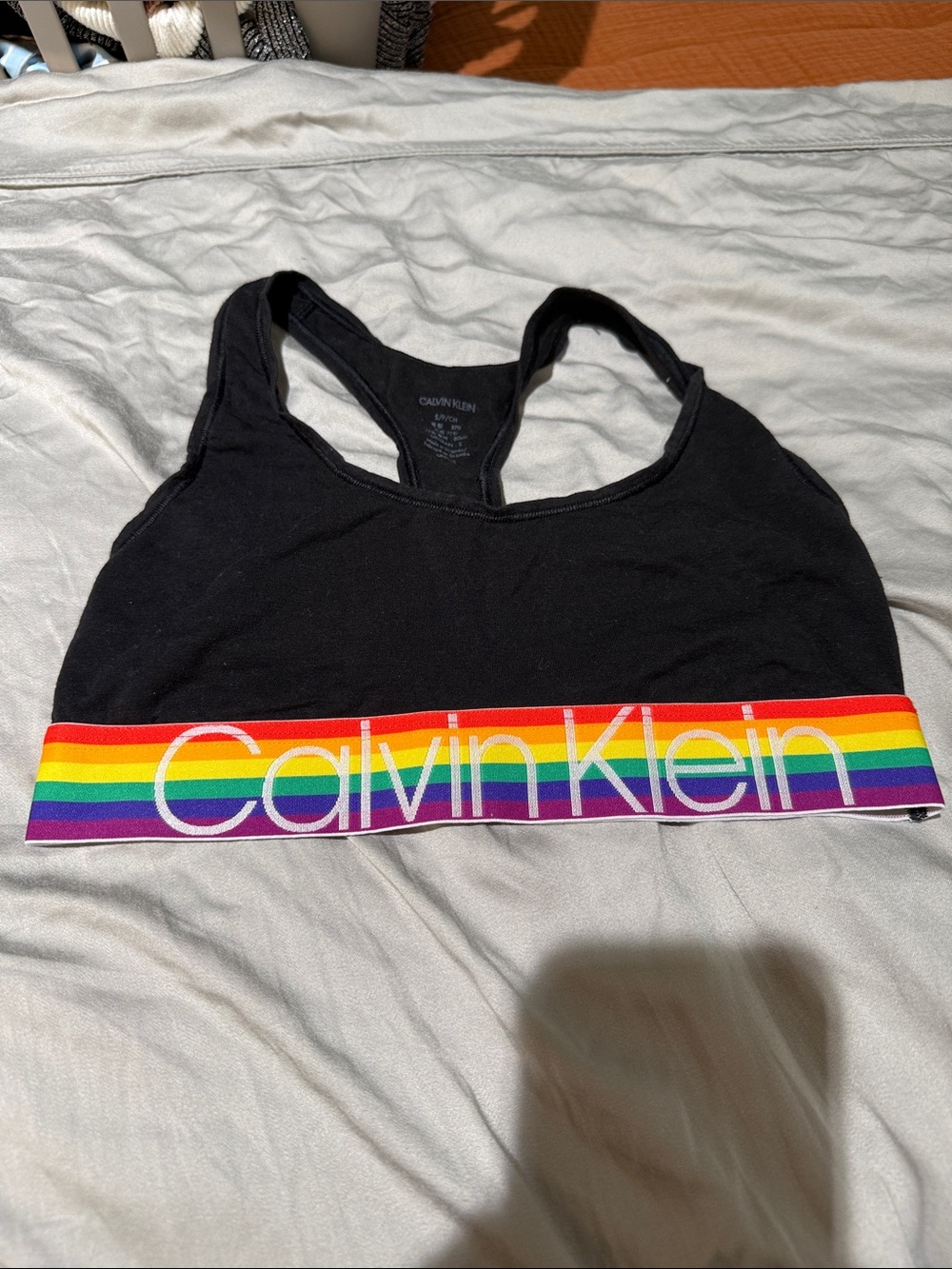 Calvin Klein Black Racerback Bralette with Rainbow Logo Band